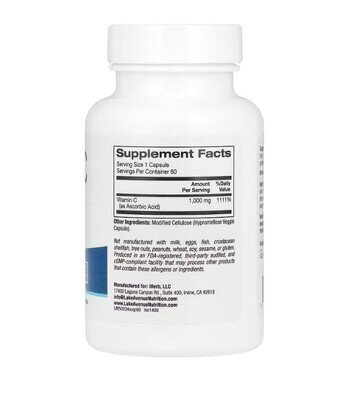 Вітамін С з Quali-C Lake Avenue Nutrition 1000 мг, 60 рослинних капсул
