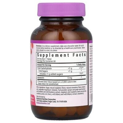 Мелатонін 5 мг Bluebonnet Nutrition Earth Sweet Chewables, смак малина, 60 жувальних таблеток
