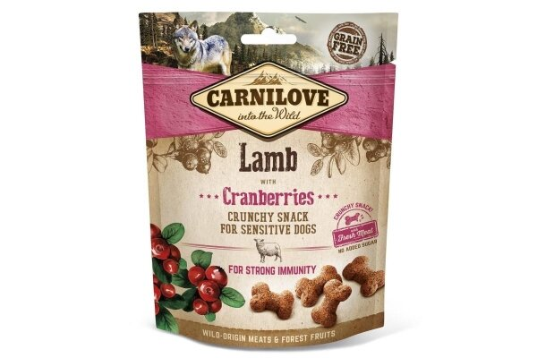 Ласощі для собак Carnilove Crunchy Snack з ягням, журавлиною та свіжим м'ясом, 200 г