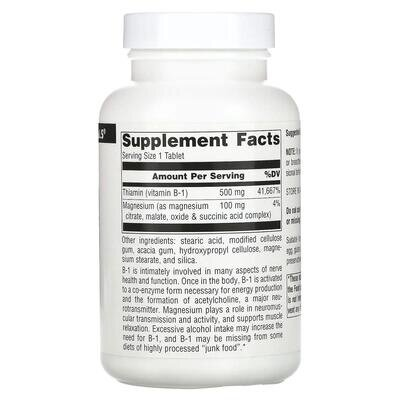Тіамін Source Naturals B-1 500 мг, 100 таблеток