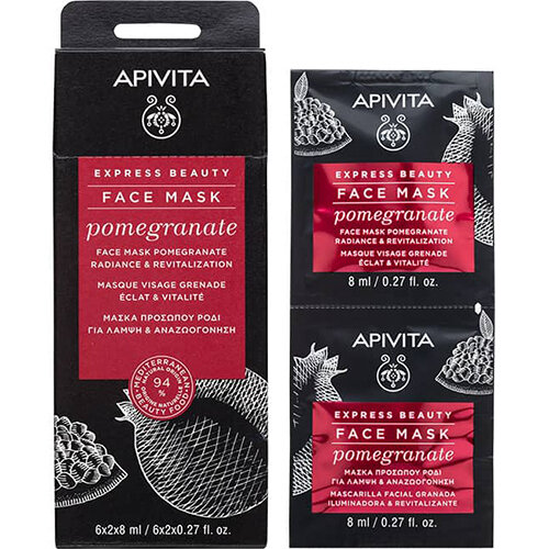 Маска для обличчя Apivita Express Beauty Сяяння та оздоровлення з гранатом, 2 штуки по 8 мл