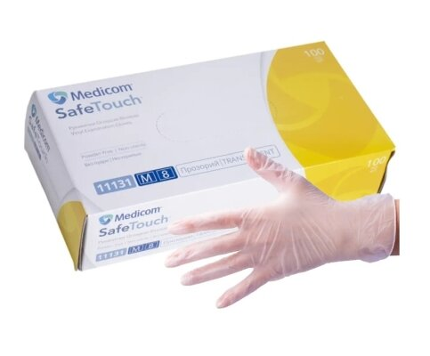 Рукавички оглядові Medicom Safe-Touch вінілові неопудрені прозорі, розмір M, нестерильні, 1 пара