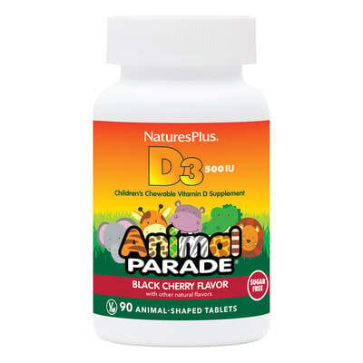 Вітамін D3 для дітей Nature's Plus Animal Parade Vitamin D3, без цукру, чорна вишня, 90 таблеток