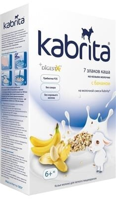 Каша молочна Kabrita на козячому молоці 7 злаків з бананом, для дітей з 6 місяців , 180 г