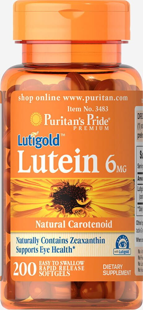 Лютеїн для зору з зеаксантином Puritan's Pride Lutein 6 мг з Zeaxanthin Lutigold, 200 гелевих капсул