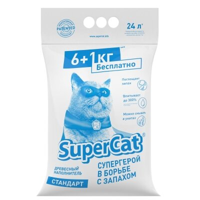 Наповнювач для туалету Collar SuperCat Стандарт деревний без ароматизатора, синій, 6+1 кг (24 л)