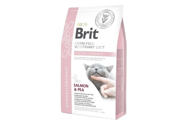 Корм сухий для кішок Brit GF Veterinary Diets Cat Hypoallergenic при харчовій непереносимості з лососем та горохом, 2 кг