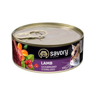 Корм вологий для стерилізованих котів Savory 30716 з ягням, 100 г