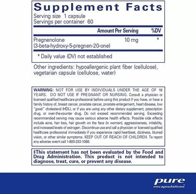 Прегненолон Pure Encapsulations Pregnenolone 10 мг, 60 капсул