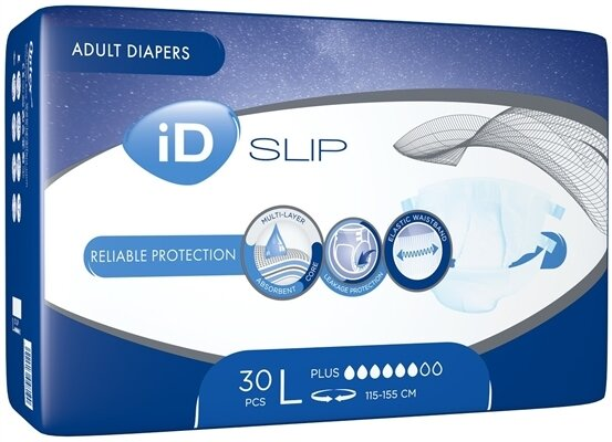 Підгузки для дорослих iD Slip Plus, розмір L (115-155 см), 30 штук