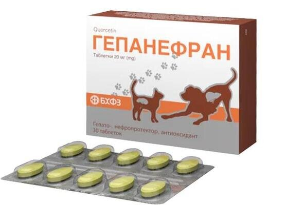 Гепанефран 20 мг гепатопротектор для собак та котів, 30 таблеток
