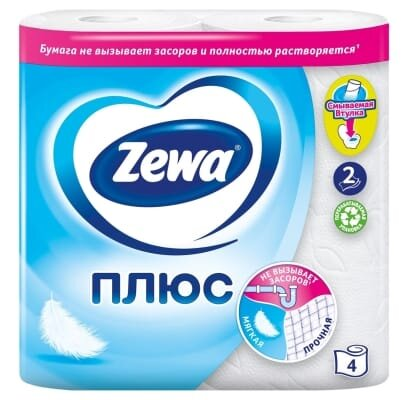 Туалетний папір Zewa двохшаровий, білий, 4 рулони
