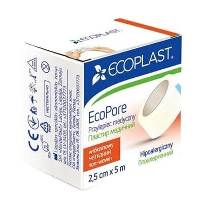 Пластир медичний Ecoplast EcoPore на нетканій основі 2,5 см x 5 м, папер. упак.