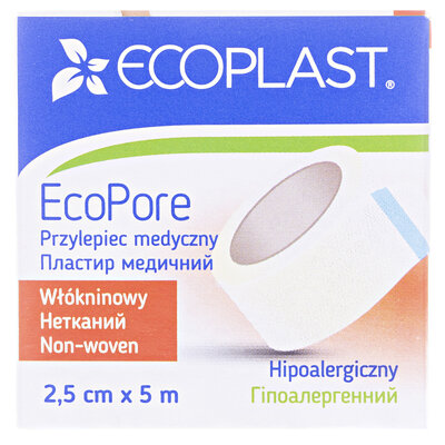 Пластир медичний Ecoplast EcoPore на нетканій основі 2,5 см x 5 м, папер. упак.