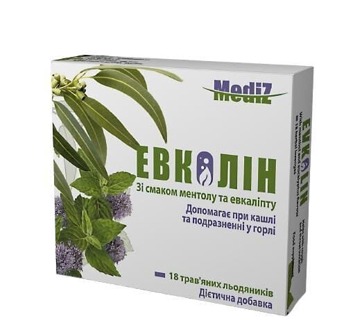 Евколін MEDІZ льодяники зі смаком Ментолу та евкаліпта №18 (9х2)