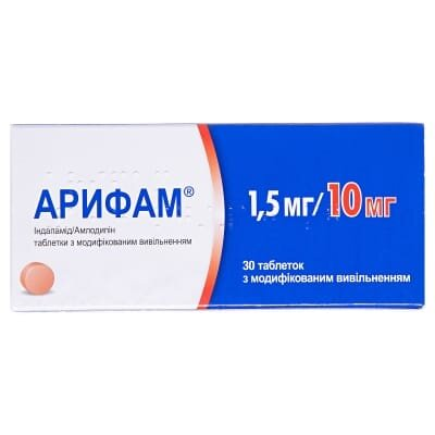 Арифам 1,5 мг/10 мг таблетки з модиф. вивіл. по 1.5 мг/10 мг №30 (15х2)