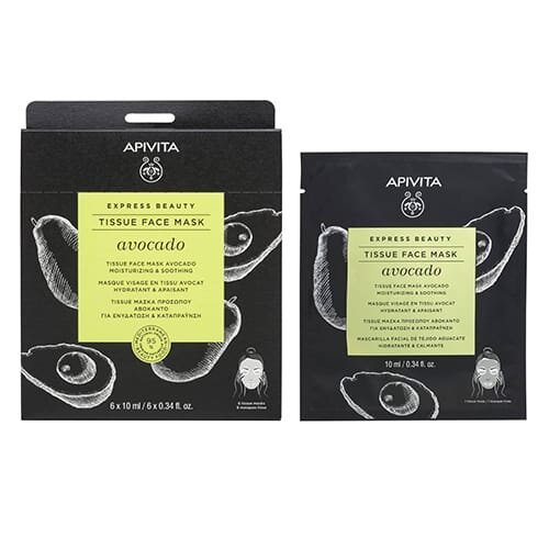Маска тканинна для обличчя Apivita Express Beauty Зволожуюча і заспокійлива з авокадо, 10 мл