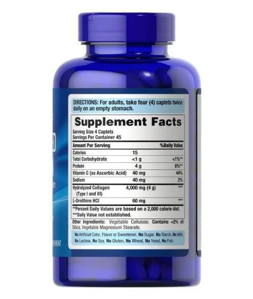 Колаген гідролізований Puritan's Pride Hydrolyzed Collagen 1000 мг, 180 каплет
