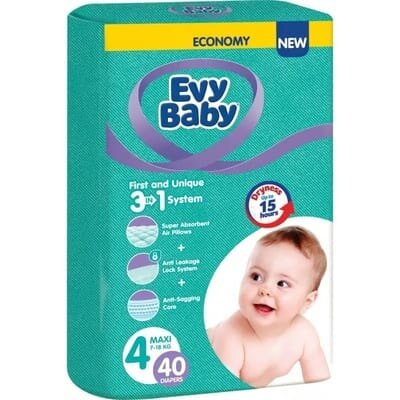 Підгузки Evy Baby Maxi дитячі, розмір 4+, 7-18 кг, 40 шт