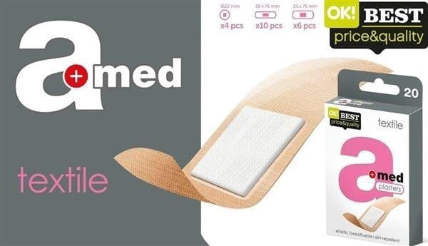 Набір пластирів медичних A-med Textile бактерицидних на текстильній основі, 20 штук