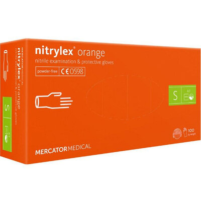 Рукавички оглядові Mercator Medical Nitrylex Orange нітрилові неопудрені, розмір S, нестерильні, помаранчеві, 100 штук