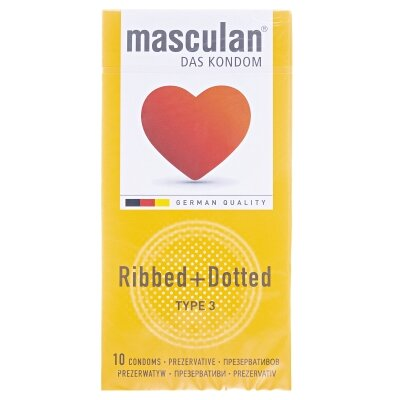 Презервативи Masculan Ribbed+Dotted тип 3 з кільцями та пухирцями, 10 штук