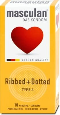 Презервативи Masculan Ribbed+Dotted тип 3 з кільцями та пухирцями, 10 штук