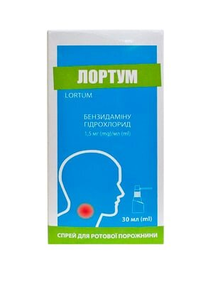 Лортум спрей д/рот. порож. 1,5 мг/мл по 30 мл у конт. з насад.-розпил.
