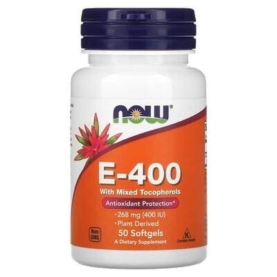 Вітамін E NOW Vitamin E-400 With Mixed Tocopherols м'які капсули №50