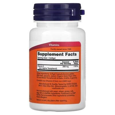 Вітамін E NOW Vitamin E-400 With Mixed Tocopherols м'які капсули №50