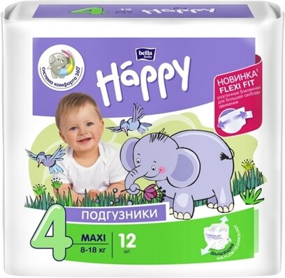 Підгузки Bella Baby Happy Maxi, розмір 4, 8-18 кг, 12 шт