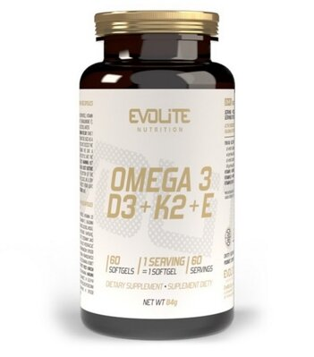 Омега 3 + Д3 + К2 (МК7) + Е Evolite Nutrition Omega 3 + D3 + K2 (MK7) + E, 60 м'яких капсул