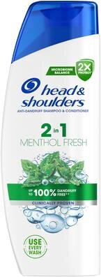 Шампунь і бальзам-ополіскувач Head & Shoulders 2 в 1 Свіжість ментолу проти лупи, 330 мл
