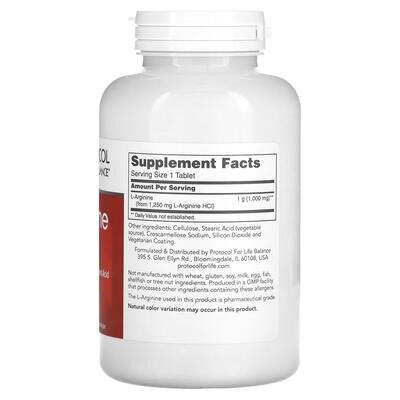L-аргінін Protocol for Life Balance L-Arginine 1000 мг, 120 веганських таблеток