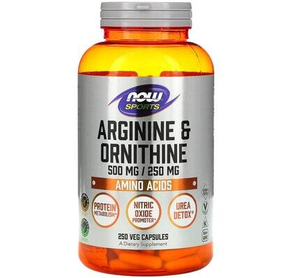 Аргінін та орнітін NOW Sports Arginine & Ornithine 500 мг/250 мг вег. капсули №250
