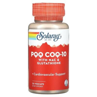Пірролохінолінхінон та коензим Q10 Solaray PQQ, CoQ-10 with NAC & Glutathione, 30 вегетаріанських капсул