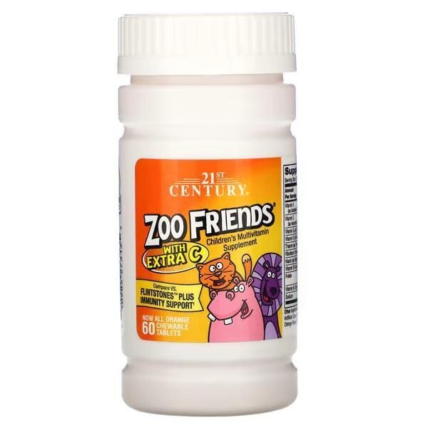 Мультивітаміни для дітей 21st Century Zoo Friends with Extra C, 60 жувальних таблеток