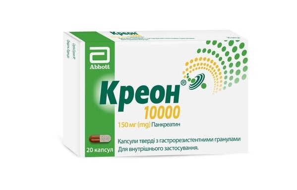 Креон 10000 капсули тв. з гастрорезист. гран. по 150 мг №20 (10х2)
