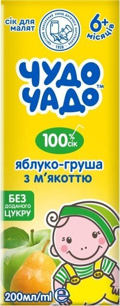 Сік Чудо-Чадо яблучно-грушевий з м'якоттю, без цукру, 200 мл