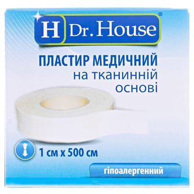 Пластир медичний Dr. House на тканинній основі 1 см х 500 см в картонній упаковці, 1 штука