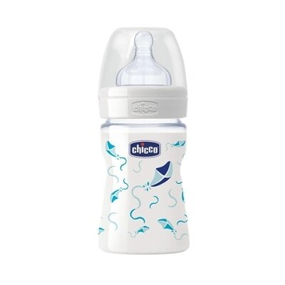 Пляшка скляна Chicco Well-Being з соскою силіконовою, нормальний потік, 150 мл