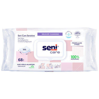 Серветки вологі Seni Care Sensitive для догляду за шкірою, 68 штук