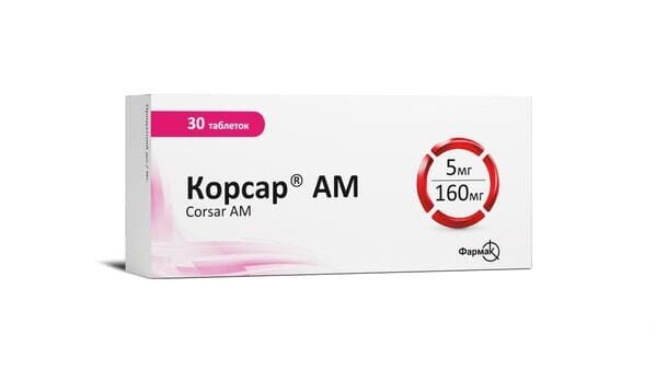 Корсар АМ таблетки, в/плів. обол. по 5 мг/160 мг №30 (10х3)