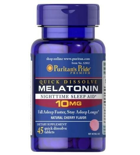 Мелатонін Puritan's Pride Melatonin Quick Dissolve (Cherry) 10 мг, швидкорозчинний, зі смаком вишні, 45 таблеток для розсмоктування