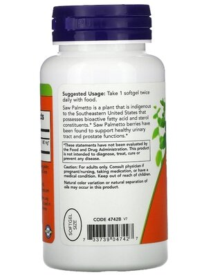 Со Пальметто екстракт NOW Saw Palmetto Extract 160 мг м'які капсули №120
