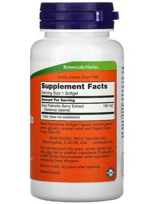 Со Пальметто екстракт NOW Saw Palmetto Extract 160 мг м'які капсули №120
