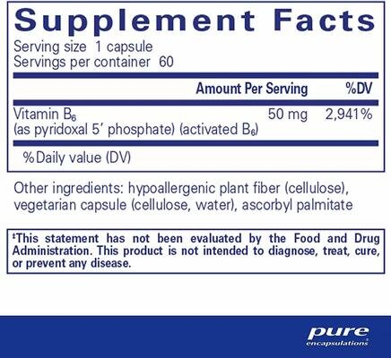 Вітамін B6 (Піридоксаль-5-фосфат) Pure Encapsulations P5P 50 (vitamin B6), 60 капсул