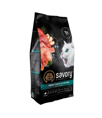 Корм сухий для кошенят Savory 30143 зі свіжим м'ясом індички та курки, 2 кг