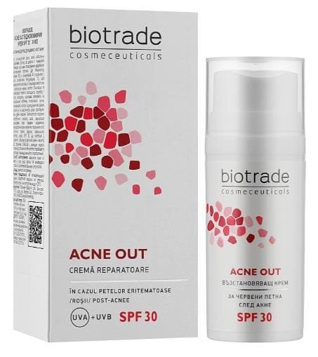 Крем для обличчя Biotrade Acne Out SPF 30 відновлюючий для шкіри зі слідами постакне, 30 г