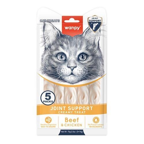 Ласощі кремові для котів Wanpy Creamy Treat Joint Support для суглобів, 70 г (5 стіків по 14 г)